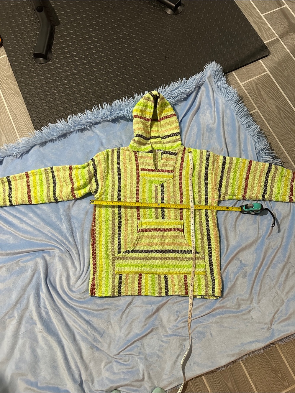 Men's Striped Lime Green Hooded Pullover Sweater